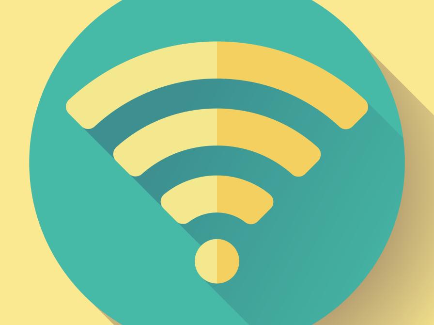 gult wi-fi symbol i en grøn cirkel, på en gul baggrund